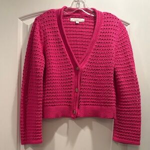 LOFT Fuchsia Open-Knit Cardigan